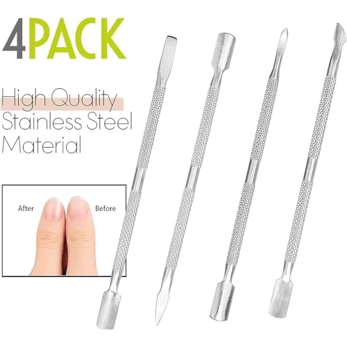 4pcs Cuticle Pusher Metal Cuticle Pusher Tool Kit Nail Cleaner Cuticle Care Nail Cuticle Remover Tools Nail Scraper Under Nail Cleaner Tool Cuticle Pushers for Fingernails Toenails