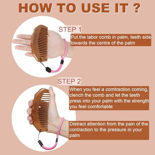 Labor Comb for Pain, Birthing Comb for Labor Pain with Wrist Strip and Gift Box - Peach Wood