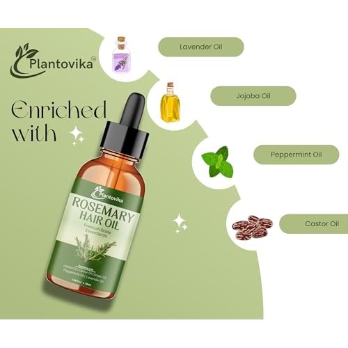 Rosemary Oil for Hair Growth, Enriched with Jojoba, Castor, Argan, Peppermint & Lavender Oils, Scalp & Hair Strengthening Treatment, 1.69 oz