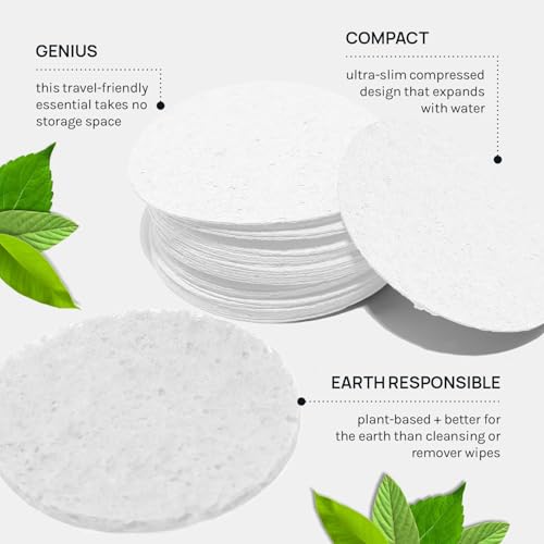 AOA Studio 50-Count Compressed Facial Sponges 100% Natural Cosmetic Spa Sponges for Facial Cleansing, Exfoliating Mask, Remove for Makeup, Dead Skin, and Dirt (White, 50 counts)
