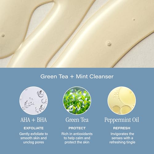SKINN Day & Night Face Wash for Women & Men - Refreshing Green Tea & Mint Infusion, Nourishing Olive & Enzyme Formula - Complete AM/PM Cleanser Set for Hydrated