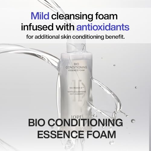 IOPE BIO Conditioning Essence Foam Facial Cleanser | Gentle Makeup Cleansing & Moisturizng for Sensitive Skin, Antioxidant, Daily exfoliation with PHA, Korean Face wash, 6.08 Fl Oz