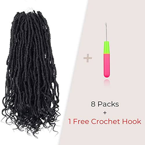 Niseyo Wild Goddess Locs 18 Inch Distressed New Faux Locs with Curly Ends 8 Packs Long Soft Pre-looped Crochet Hair (2#, Off Black)