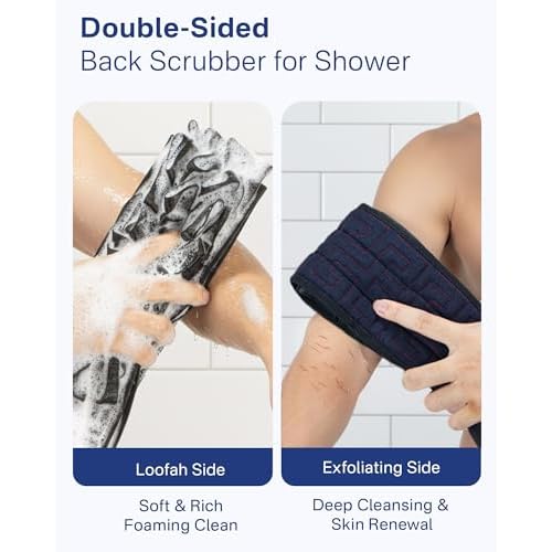 Yiclick Exfoliating Washcloth Towel with Handle, Shower Puff Back Scrubber for Shower, Exfoliating Body Scrubber Exfoliator, Bath Sponge Loofah Luffa Washer Exfoliator