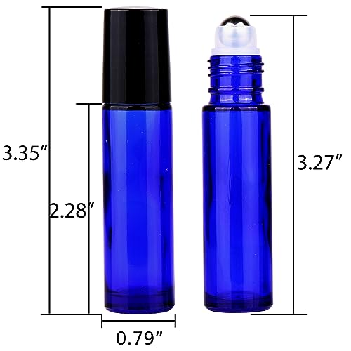 inice 100 Pack,10ml Roller Bottles for Essential Oils Cobalt Blue Thick Glass Stainless Steel Roll On Ball Bottles