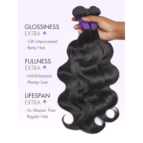 LUVME Human Hair Bundles 14 16 18 Inch Body Wave 12A 100% Unprocessed Brazilian Virgin Hair Weave 3 Bundles Deals Natural Black
