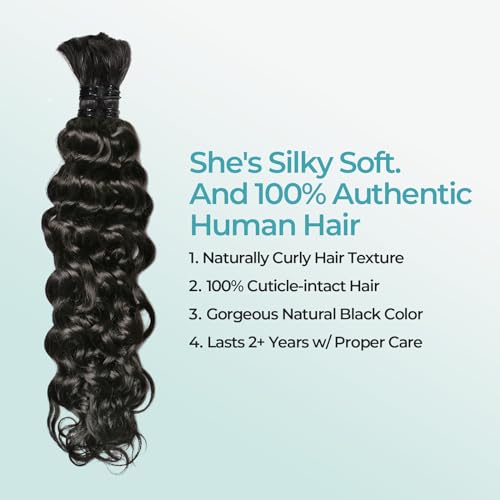 Boho Human Hair for Braiding Bulk Human Hair Bohemian Knotless Braids Deep Wave 100g 22 Inch Jet Black No Weft 2 Bundles Tangle Resistant Easy to Install for Salon/Home/Beginners