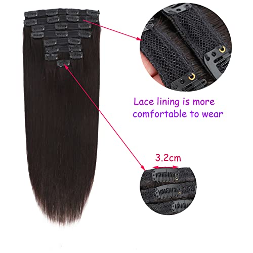 Clip in Hair Extensions Real Human Hair - 9pcs 130g Clip in Human Hair Extensions Straight Natural Soft Thick Remy Extensions Straight Human Hair 18inch Natural Color