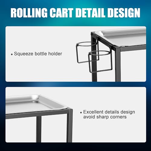 POARMEEY 2-Tier Tattoo Rolling Trolley Holder,Tray Cart on Wheels with Removable Stainless Steel Tray,Tool Storage Layer for Tattoo Salon Spa Clinics Office Home Use