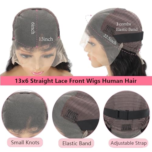 13x6 Lace Front Wigs Human Hair Pre Plucked Straight HD Frontal Wigs Human Hair with Baby Hair Straight Glueless Wigs for Black Women 180 Density(18 Inch)