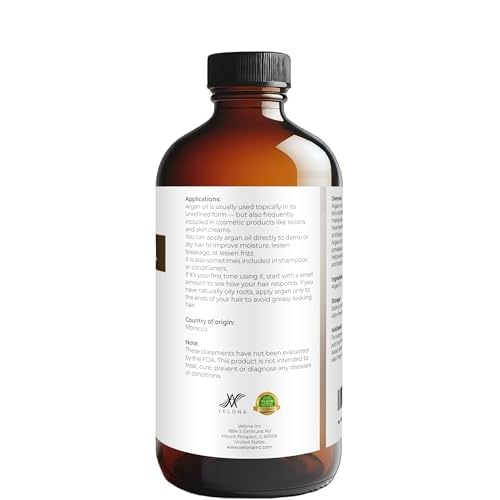 velona Argan Oil - 16 Fl Oz in Glass Bottle | 100% Pure and Natural | Morocco Oil | Skin, Body and Face Care | Nails Protector | Unrefined, Cold Pressed | Cap Kit