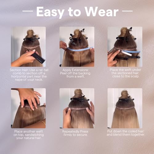 Full Shine Blonde Tape in Hair Extensions Human Hair Color 18 Ash Blonde And 613 Blonde Tape in Weft Hair Extensions Human Hair Invisible Skin Weft Tape ins 24Inch 50G One Piece Natural for Full Head