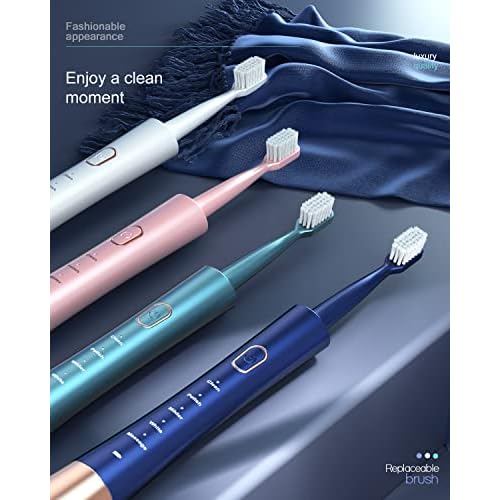 Sonic Electric Toothbrush for Adults, USB Rechargeable Sonic Toothbrush with 8 Brush Heads, Smart Timer, 5 Modes, 2-Hour Fast Charge Last 30 Days, Pink