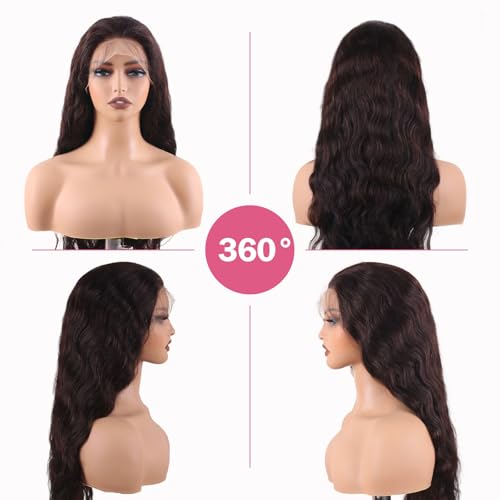 28 Inch Body Wave Lace Front Wigs Human Hair Pre Plucked HD 13x4 Glueless Lace Frontal Wig with Baby Hair for Black Women Heat Resistant 180% Density Natural Remy Hair Rich Dark Brown #2