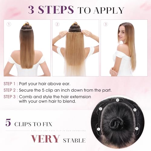 S-noilite One Piece Hair Extensions Clip in Human Hair 5 Clips 3/4 Full Head Clip on Remy Hair Extension for Women,One-Piece Design Adding Hair Volume 20 Inch 50g #Jet Black