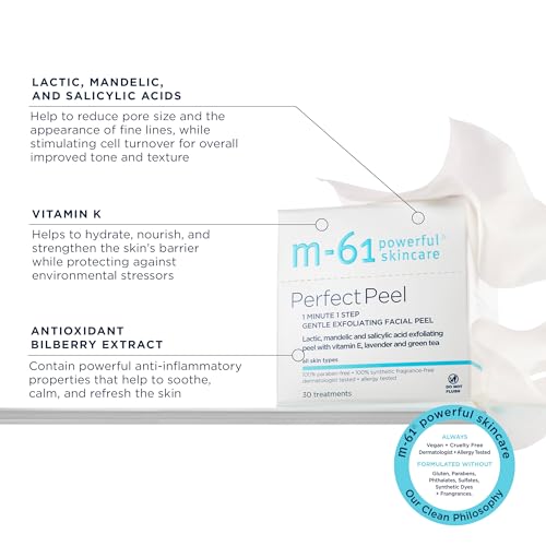 m-61 Perfect Peel | Gentle Exfoliating Facial Peel With Lactic, Mandelic, Salicylic Acid. For Sensitive Skin Or Lighter Daily Exfoliation. 1 Minute, 1 Step