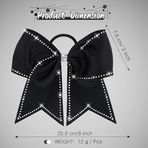 2 Packs Jumbo Cheerleading Bow 8 Inch Large Cheer Hair Bows with Ponytail Holder for Teen Girls Softball Outfit Uniform(Rhinestone Black)