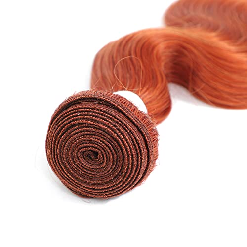Human Hair Body Wave Bundles with 13x4 Lace Front Closure #350 Ginger Orange Hair Extensions Natural Wave Brazilian Human Hair Bundles 14 16 18 Inch with Closure 12