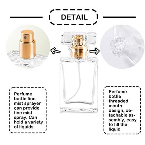 Glass Perfume Bottle Empty Refillable 8Pack Clear Travel Perfume Spray Atomizer Bottle 30ml Perfume Fine Mist Spray Bottle Perfume Bottle Atomizer Container with Spray Applicator (30ml Square, Clear