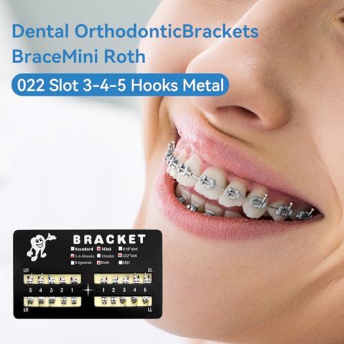 200pcs/Pack 022 Slot Bondable with Hook on 345 Teeth Model Mini Roth Brackets Roth,10 pieces per pack 20 pieces per pack.