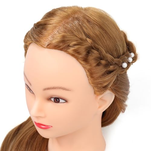 Mannequin Head with Hair 80% Human Hair Doll Head 26"-28" Hairdresser Practice Training Head Cosmetology Manikin with 9 Tools and Clamp - #27 Honey Golden