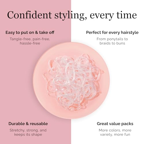 By Lolly - 500 Clear Rubber Hair Ties for Girls and Toddlers - Elastic Hair Bands and Disposable Plastic Hair Accessories