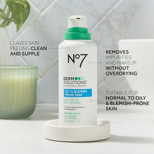 No7 Derm Solutions Daily Detox Foaming Face Wash - Gel Facial Cleanser Formulated with Ceramides, Niacinamide & Adaptogens To Help Maintain Moisture Barrier - For Oily & Blemish-Prone Skin (16 Fl Oz)