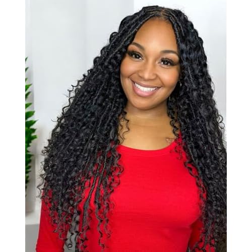 16 inch Goddess Locs Crochet Hair 8 Packs Bohemian Faux Locs With Curly Ends 8 Packs Goddess Faux Locs Crochet Hair for Black Women Boho Faux Locs Crochet Hair Pre-looped 1b