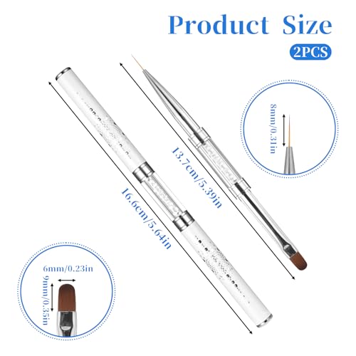 2 Pcs Double Ended Nail Builder Gel Brush, French Tip Brush Hard Gel for Nails, Brush Liner Brush Nails Hard Gel for Design Nails Professional Nail Art(White)