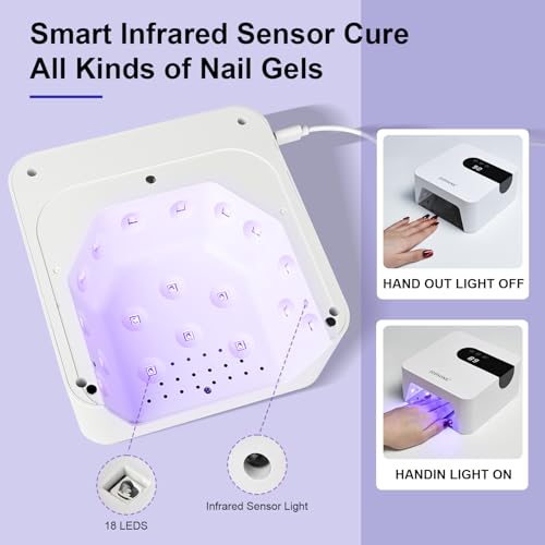 JODSONE U V Nail Lamp Rechargeable Portable with 3 Timers and LCD Display Screen for Nail Dryer Gel White