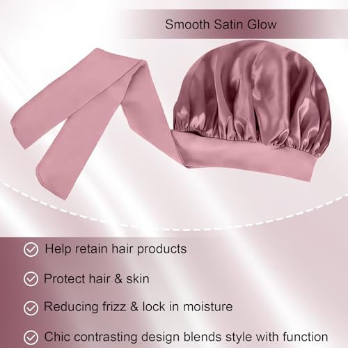 Silk Bonnet for Women, Satin Bonnet for Sleeping, Large Sleep Cap with Elastic Tie Band for Curly Hair