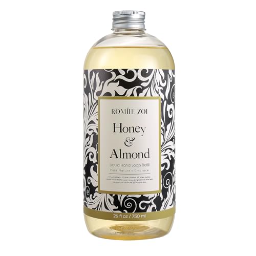 ROMIIE ZOI Liquid Hand Soap Refill, Honey & Almond, Gentle & Moisturizing Formula for Home & Kitchen, 750 ML/ 26 FL OZ