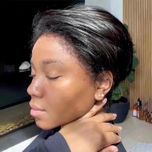 Short Bob Straight Wig with Bleached Knots 250% Density Pre Plucked Natural Color Brazilian Glueless Wig with 4C Kinky Edges Hairline 13x4 HD Invisible Lace Front Wigs with Curly Baby Hair 8 Inch
