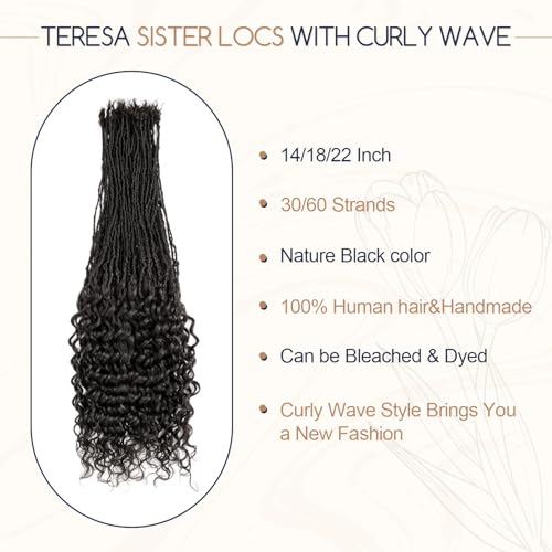 Teresa 0.2cm Micro Sister loc Extensions Human Hair Micro Locs Extensions Handmade Interlocking Sisterlocks Human Hair Sister Locs Curly Ends 100% Human Hair Dreadlock Extensions£¨18 Inch 60 Strands£©