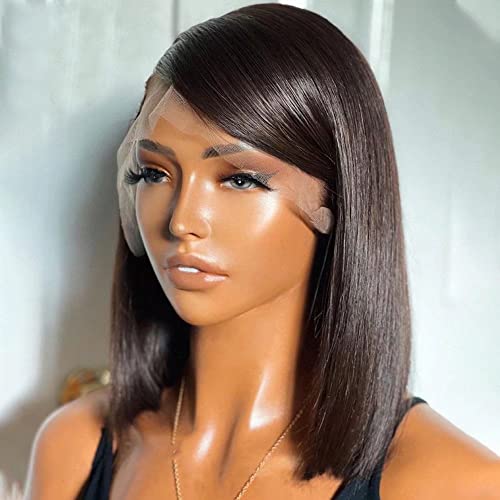 HD Transparent Lace 13X6 Deep Side Part Short Bob Human Hair Wigs Pre Plucked Bleached Knots 150% Density Short Bob Lace Front Wigs For Woman HD Invisible Lace Wigs (8 Inch, Bob Straight)