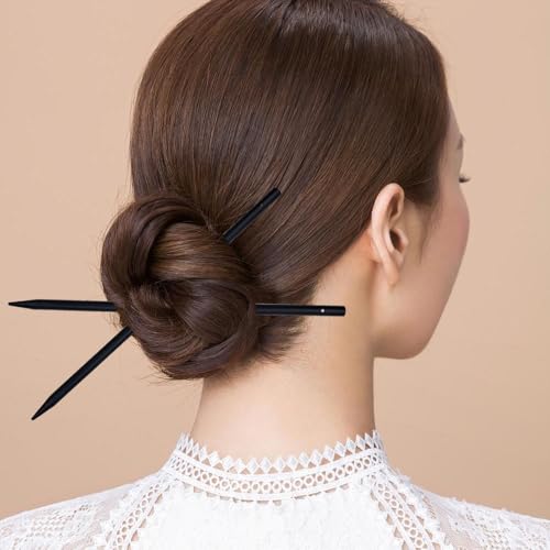 60 PCS Vintage Wooden Hair Sticks, Pencil Hair Pins, Black Chopstick Bun Clips for Women and Girls, Decorative Hairstyle Holder (with Hole)