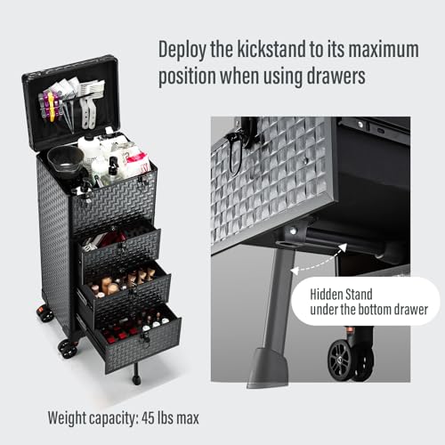 Salon Cart with 3 Drawers, Nail Trolley Cart with Wheels Salon Station Rolling Makeup Train Case Cosmetology Case Organizer Cases for Nail Tech,SPA,Face Painting,Hairstylist,Makeup Artist