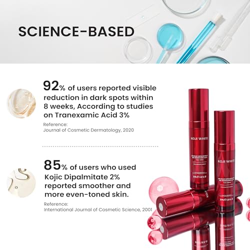 Koji White 2% Kojic Acid Dipalmitate + 3% Tranexamic Acid Serum - Facial Serum for Women, Hydrating with Niacinamide - Vegan, Fragrance-Free, Unscented for Sensitive Skin & Uneven Tone - 1.01 Fl Oz