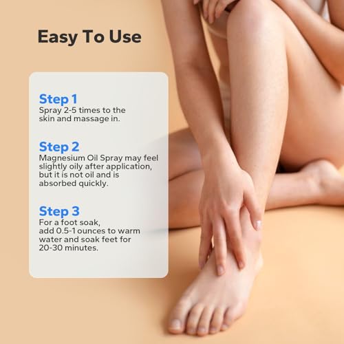 Pure Magnesium Oil Spray (4 Fl Oz), Magnesium Oil for Feet, Natural Ingredient in Glass Bottle, Fast-Absorbing Mist for Feet & Skin