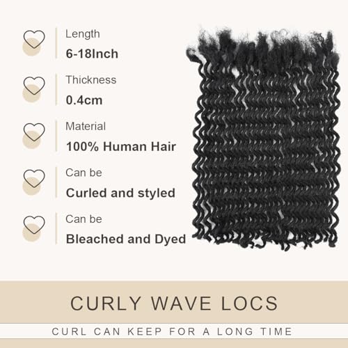 DAIXI Curly Wave Loc Extensions Human Hair, 100% Real Human Hair Dreadlock Extensions for Man/Women Handmade Permanent Dread Extensions Can Be Dyed Bleached Twisted (0.4cm, 1B, 6 Inch 70 Strands)