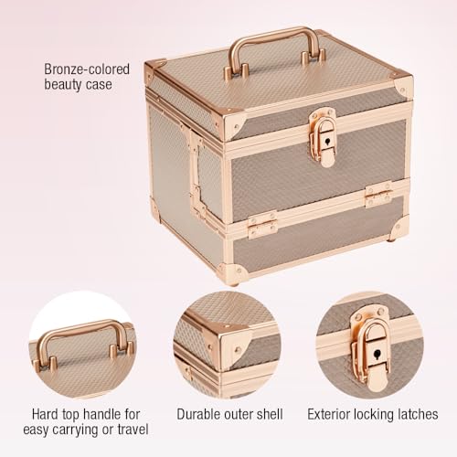 Conair 100-Piece Beauty Cosmetic Expandable Shelves Professional Makeup Train case Organizer, Bronze, 1 Count (Pack of 1)