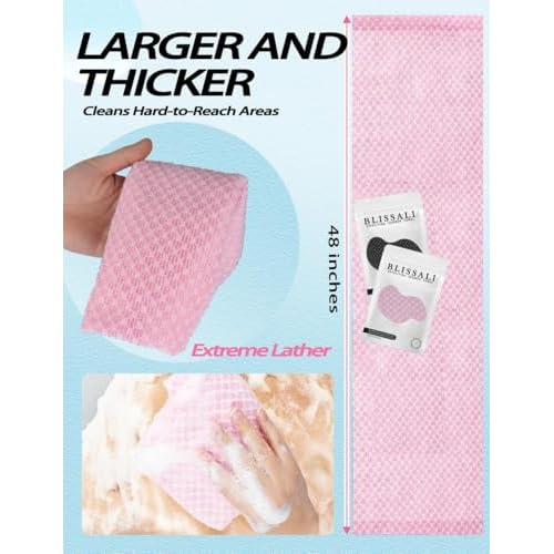 BLISSAL Exfoliating Shower Towel 47",Premium Scrub Wash Cloth for Body Face, Exfoliating Washcloth for Men and Woman(Pink)