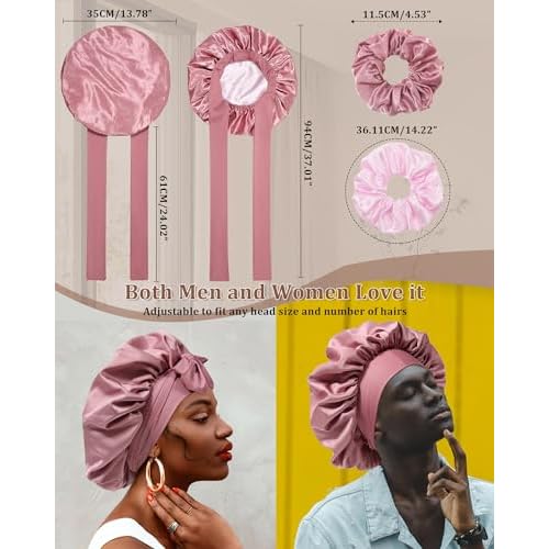 Reversible Satin Bonnet for Sleeping Women Double Layer Hair Bonnet with 2PCS Hair Scrunchies Elastic Tie Band Night Cap