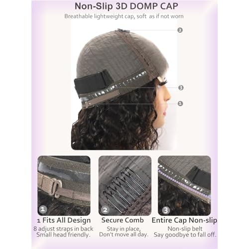 Short Curly Wigs for Black Women Wear and Go Side Part Deep Wave Bob Wig Human Hair Glueless Wigs Human Hair Pre Plucked Pre Cut Wet and Wavy Natural Black Lace Front Wig 12 Inch Daily Hairstyle