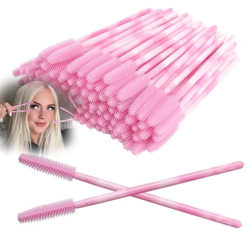 Upgrade Silicone Mascara Wands, Disposable Mascara Wand, Silicone Spoolies, Soft Lash Spoolies Brush for Eyelash Extensions, Lift and Brow Two-toned Pole(50Pcs)