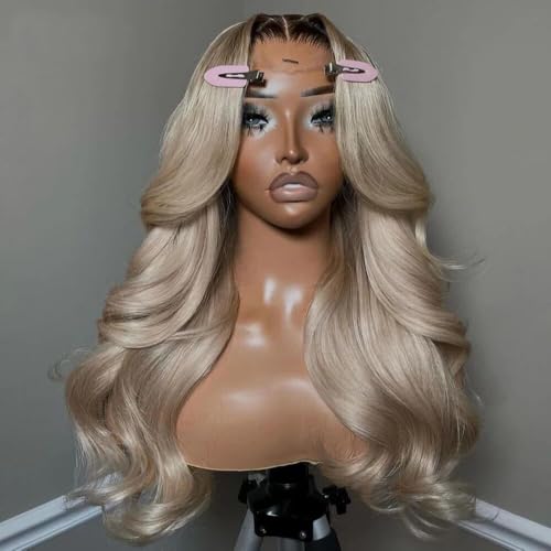 200% Density Milk Tea Ombre Ash Blonde Wigs Human Hair Pre Plucked 13x6 Body Wave Lace Front Wig for Women Hd Invisible Glueless Ombre Blonde Human Hair Wig 20 Inch