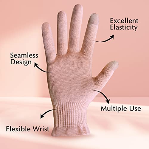 Evridwear Cotton Moisturizing Gloves Overnight Touchscreen for Dry Hands SPA Eczema Hand Care, Day and Night Moisturizing Sleeping Gloves (2 Pair S/M, Feather Weight Pink Color)