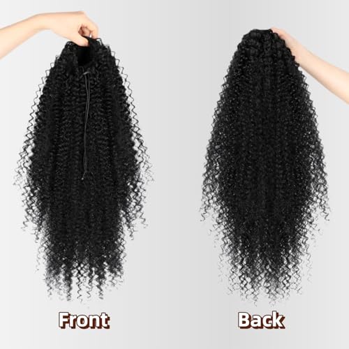 Drawstring Ponytail Extension for Women 28inch Afro Kinky Curly Ponytail Extension Synthetic Long Pony Tails Hair Extensions Hair Pieces for Daily Use£¨Black,28inch£©