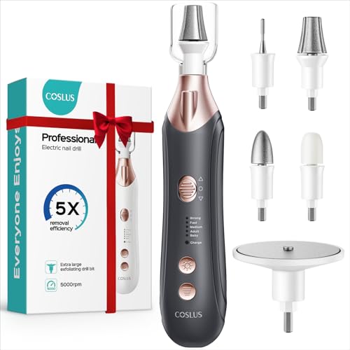 COSLUS Professional Manicure Pedicure Kit, 5-in-1 Electric Nail File for Toenail Hand Feet Care - Wider Grinder for Thick Nails, Cordless, 5 Speed, for Men Women Seniors Home Salon, Black, C43(END10)