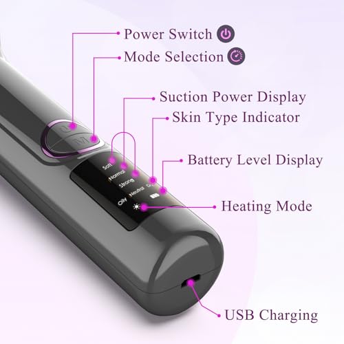 Blackhead Vacuum Removers, Pore Suction Cleaner with Heating, 3 Adjustable Suction Levels & 9 Modes, Comedone Extractor Kit with 5 Heads for Nose & Electric Face Deep Pore Cleansing